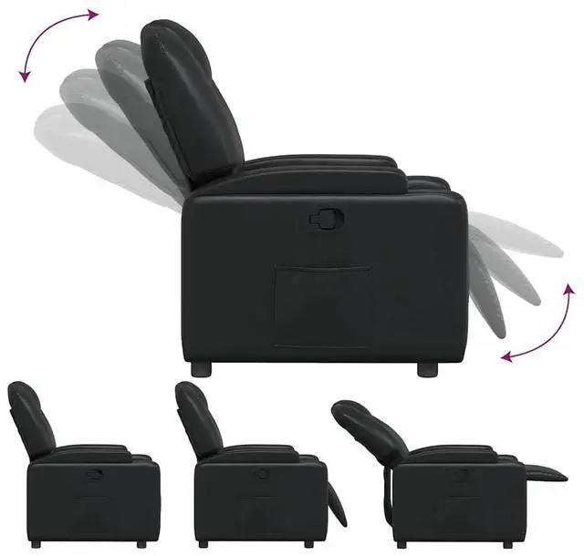 Alt view image 7 of 7 - vidaXL Manual Recliner Chair for Living Room, Adjustable Recliner with Padded Seat & Backrest, Home Theater Seating with Side Pocket & Cup Holders, Black Leather