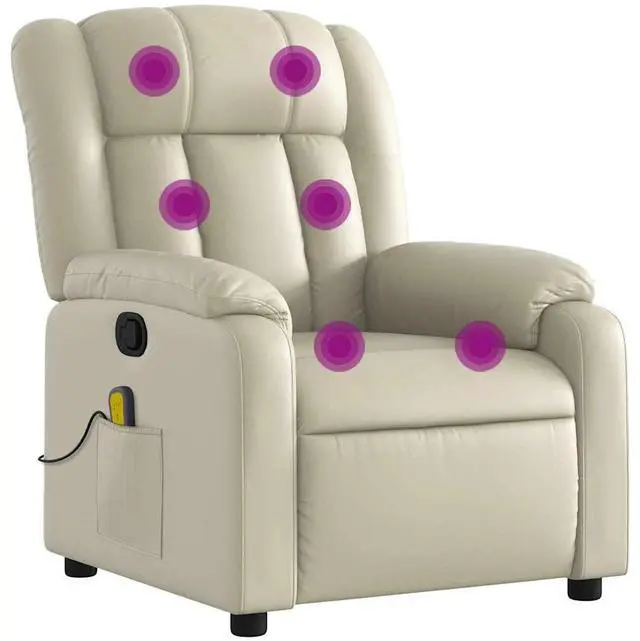 Alt view image 2 of 7 - vidaXL Massage Recliner Chair for Living Room, Adjustable Recliner with 6-Point Vibration Massage, Home Theater Seating with Padded Seat Backrest & Side Pocket, Cream Leather