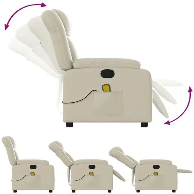 Alt view image 6 of 7 - vidaXL Massage Recliner Chair for Living Room, Adjustable Recliner with 6-Point Vibration Massage, Home Theater Seating with Padded Seat Backrest & Side Pocket, Cream Leather