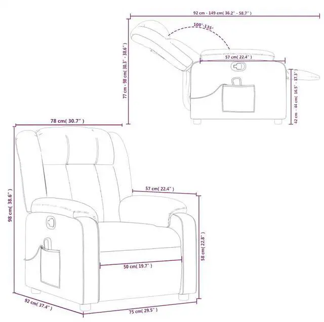 Alt view image 4 of 7 - vidaXL Massage Recliner Chair for Living Room, Adjustable Recliner with 6-Point Vibration Massage, Home Theater Seating with Padded Seat Backrest & Side Pocket, Cream Leather