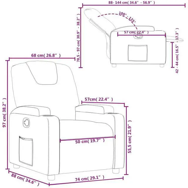 Alt view image 4 of 7 - vidaXL Recliner Chair Black Faux leather Standard Adjustable Footrests