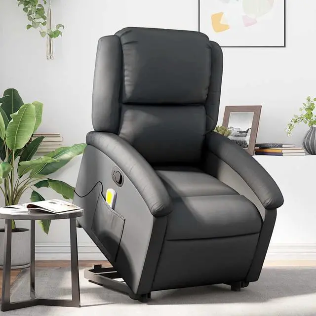 Main image of vidaXL Stand up Massage Recliner Chair Power Lift Armchair Black Real Leather
