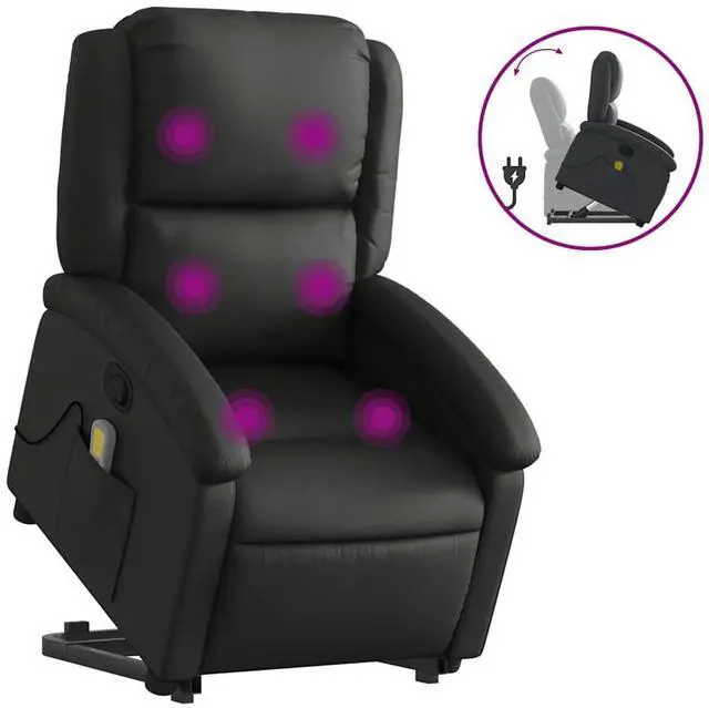 Alt view image 2 of 7 - vidaXL Stand up Massage Recliner Chair Power Lift Armchair Black Real Leather