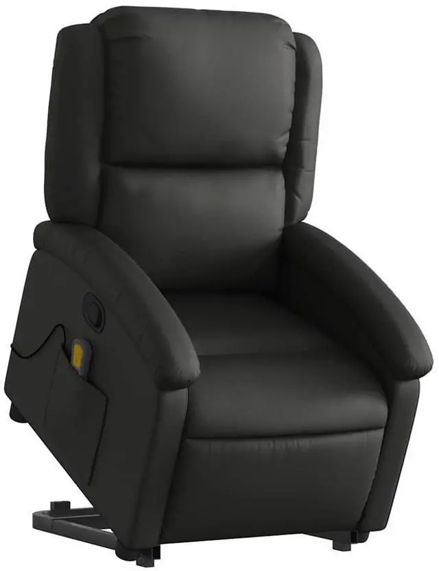Alt view image 3 of 7 - vidaXL Stand up Massage Recliner Chair Power Lift Armchair Black Real Leather