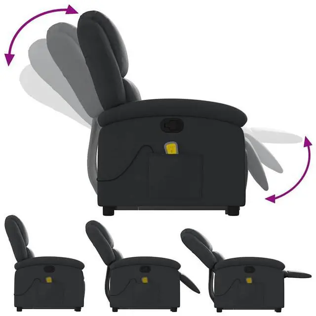 Alt view image 7 of 7 - vidaXL Stand up Massage Recliner Chair Power Lift Armchair Black Real Leather