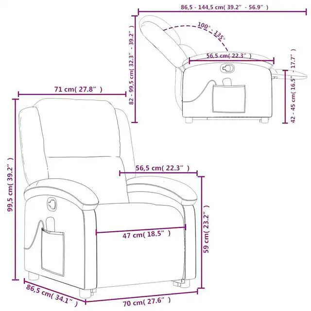 Alt view image 4 of 7 - vidaXL Stand up Massage Recliner Chair Power Lift Armchair Black Real Leather