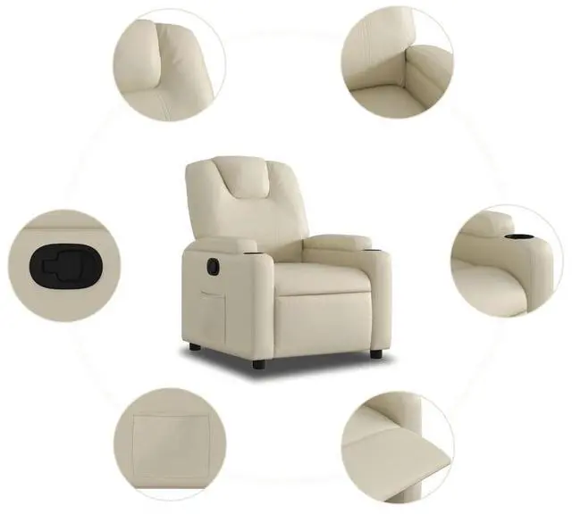 Alt view image 5 of 7 - vidaXL Recliner Chair Cream
