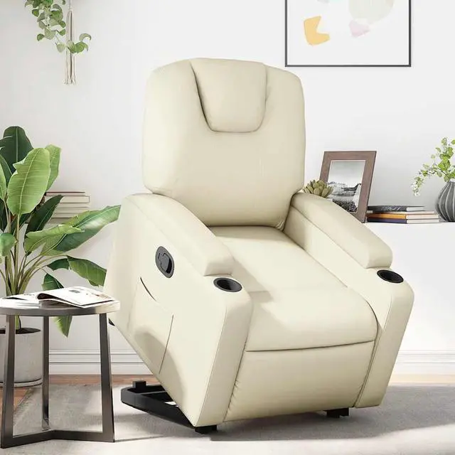 Main image of vidaXL Stand up Recliner Chair Power Lift Reclining Armchair Cream Faux Leather