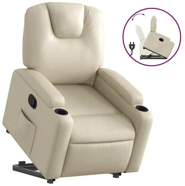 Alt view image 2 of 7 - vidaXL Stand up Recliner Chair Power Lift Reclining Armchair Cream Faux Leather