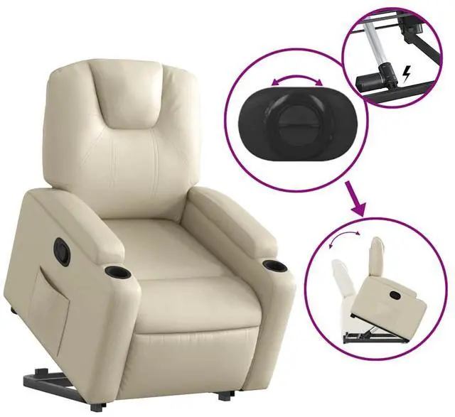 Alt view image 6 of 7 - vidaXL Stand up Recliner Chair Power Lift Reclining Armchair Cream Faux Leather