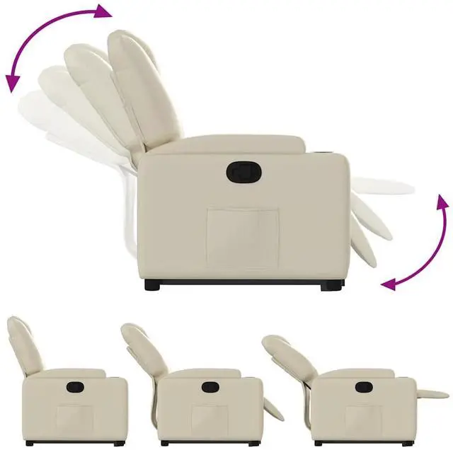 Alt view image 7 of 7 - vidaXL Stand up Recliner Chair Power Lift Reclining Armchair Cream Faux Leather