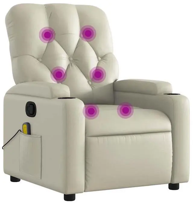 Alt view image 2 of 7 - vidaXL Massage Recliner Chair Cream Faux leather, metal, plywood Standard