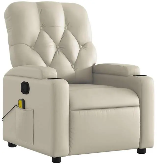 Alt view image 3 of 7 - vidaXL Massage Recliner Chair Cream Faux leather, metal, plywood Standard
