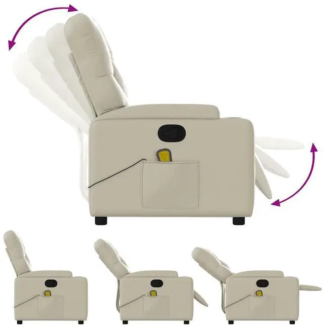 Alt view image 5 of 7 - vidaXL Massage Recliner Chair Cream Faux leather, metal, plywood Standard