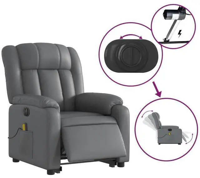 Alt view image 5 of 7 - vidaXL Electric Stand Up Massage Recliner Chair Gray