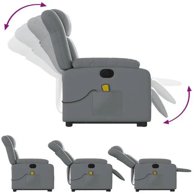 Alt view image 6 of 7 - vidaXL Electric Stand Up Massage Recliner Chair Gray