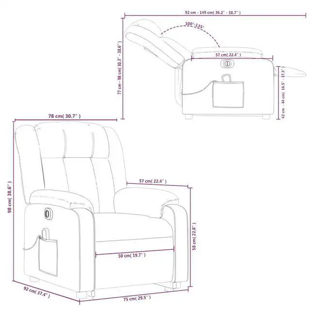 Alt view image 4 of 7 - vidaXL Electric Stand Up Massage Recliner Chair Gray