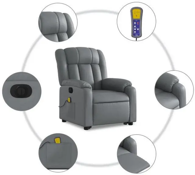 Alt view image 7 of 7 - vidaXL Electric Stand Up Massage Recliner Chair Gray