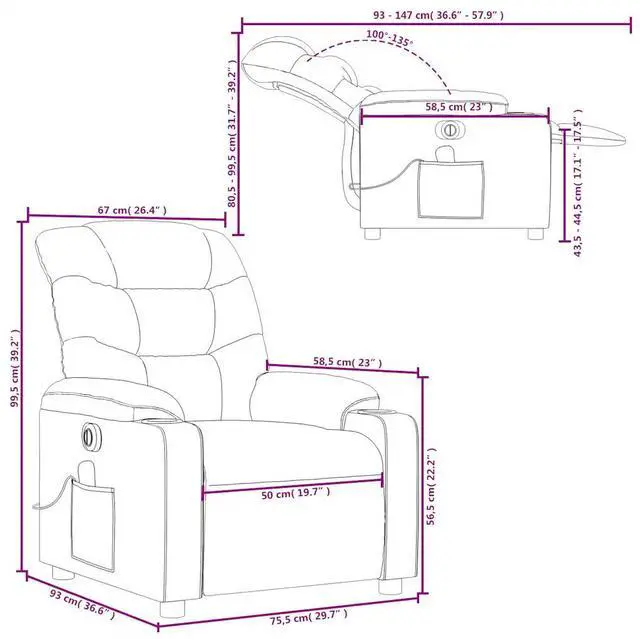 Alt view image 4 of 7 - vidaXL Electric Massage Recliner Chair Black