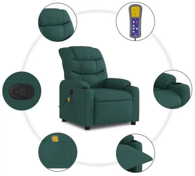 Alt view image 6 of 7 - vidaXL Massage Recliner Chair Dark green