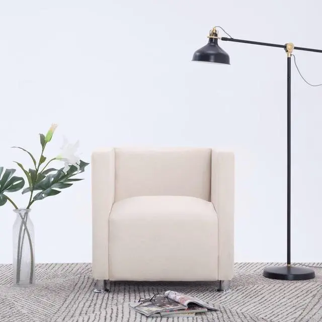 Alt view image 4 of 10 - vidaXL Cube Armchair Cream Fabric