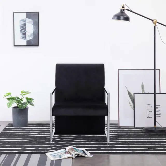 Alt view image 8 of 14 - vidaXL Armchair with Chrome Feet Black Velvet