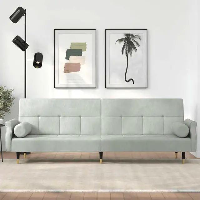 Alt view image 7 of 7 - vidaXL Sofa Bed Loveseat Convertible Sofa Bed with Cushions Light Gray Velvet