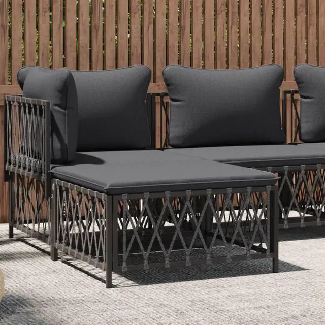 Alt view image 7 of 7 - vidaXL Patio Footstool Footrest Ottoman with Cushions Anthracite Woven Fabric