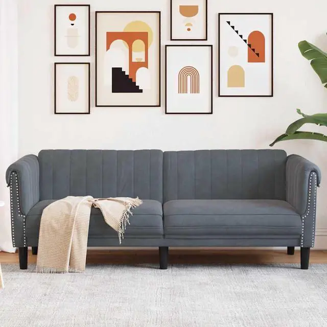 Alt view image 7 of 7 - vidaXL Sofa 3-Seater Upholstered Couch Settee Living Room Dark Gray Velvet