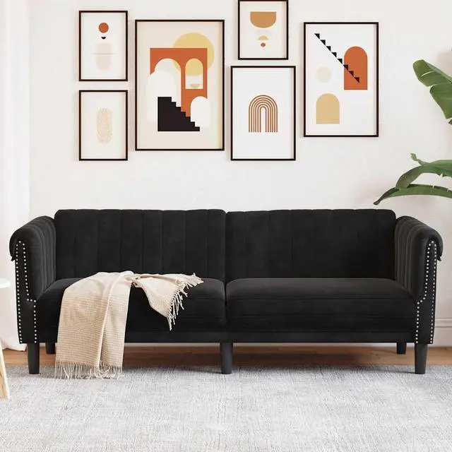 Alt view image 7 of 7 - vidaXL Sofa 3-Seater Upholstered Couch Living Room Furniture Black Velvet