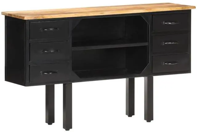 Alt view image 8 of 14 - vidaXL Sideboard 43.3"x11.8"x25.6" Solid Rough Mango Wood and Steel