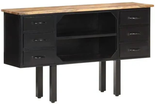 Alt view image 14 of 14 - vidaXL Sideboard 43.3"x11.8"x25.6" Solid Rough Mango Wood and Steel