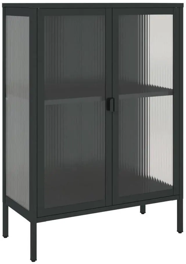 Alt view image 2 of 7 - vidaXL Sideboard Black Powder-coated steel, fluted glass Medium