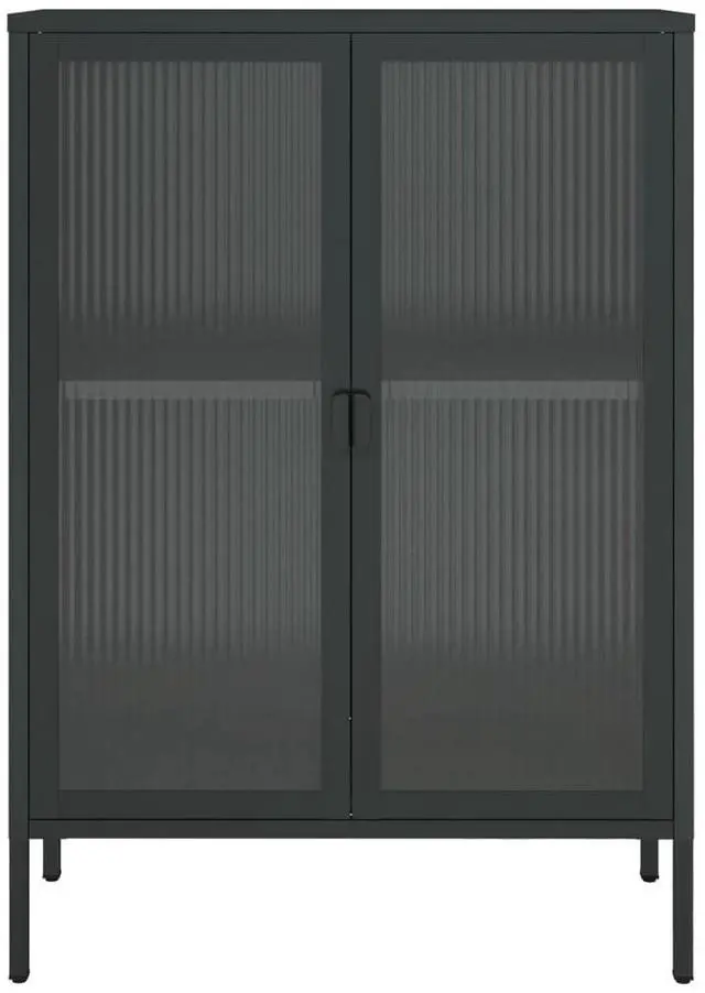 Alt view image 6 of 7 - vidaXL Sideboard Black Powder-coated steel, fluted glass Medium