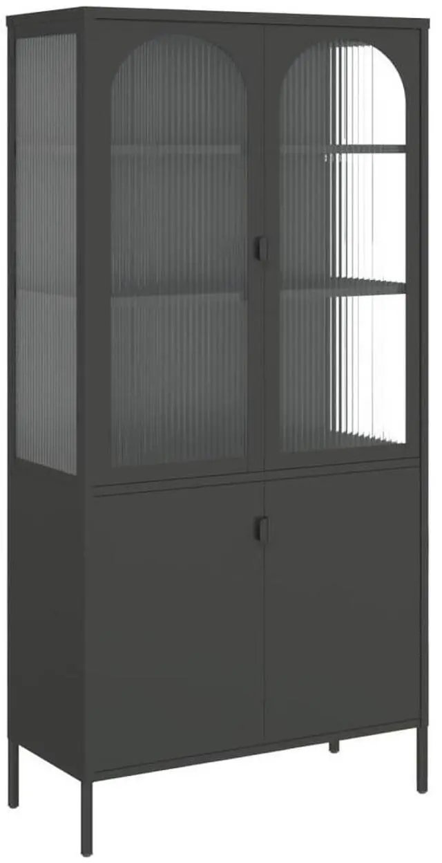 Alt view image 2 of 7 - vidaXL Highboard Black Powder-coated steel, fluted glass Large Highboard