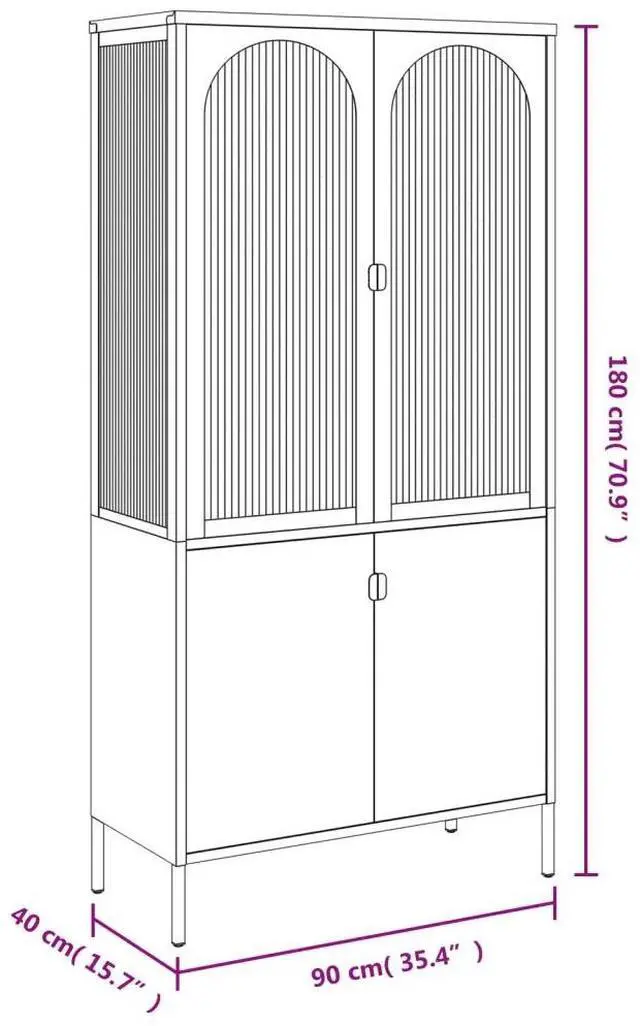 Alt view image 4 of 7 - vidaXL Highboard Black Powder-coated steel, fluted glass Large Highboard