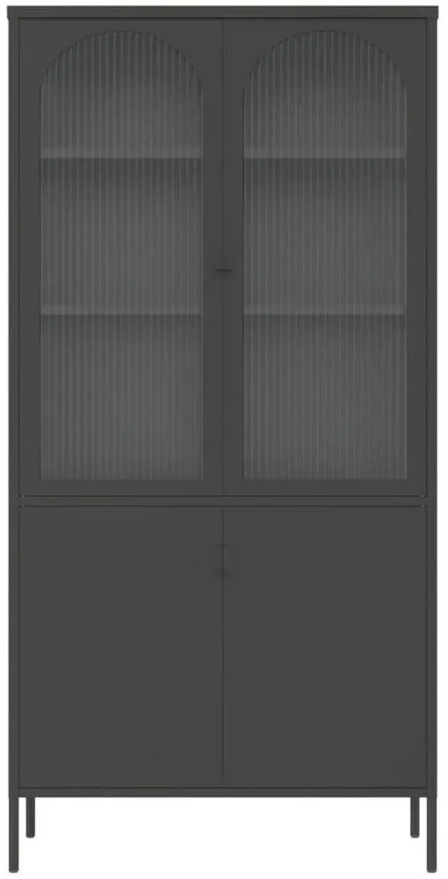Alt view image 6 of 7 - vidaXL Highboard Black Powder-coated steel, fluted glass Large Highboard