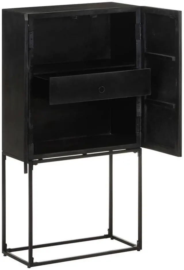 Alt view image 17 of 18 - vidaXL Sideboard Kitchen Storage Cabinet Black Solid Wood Acacia and Mango