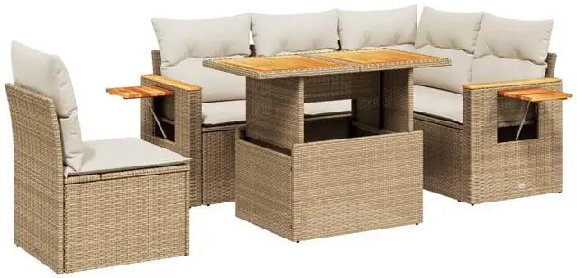 Alt view image 2 of 5 - vidaXL Garden Sofa Set Beige PE rattan Medium Modular Garden Sofa Set
