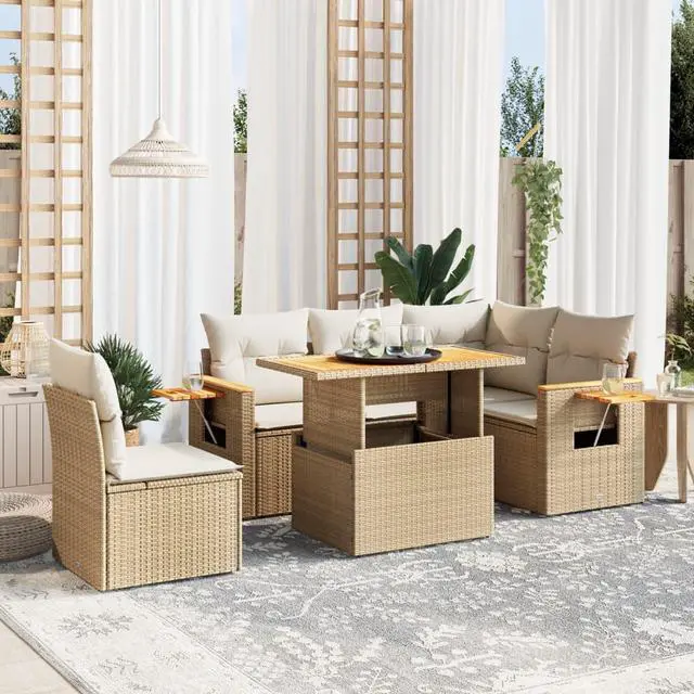 Main image of vidaXL Garden Sofa Set Beige PE rattan Medium Modular Garden Sofa Set