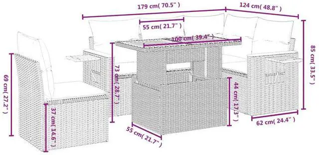 Alt view image 4 of 5 - vidaXL Garden Sofa Set Beige PE rattan Medium Modular Garden Sofa Set