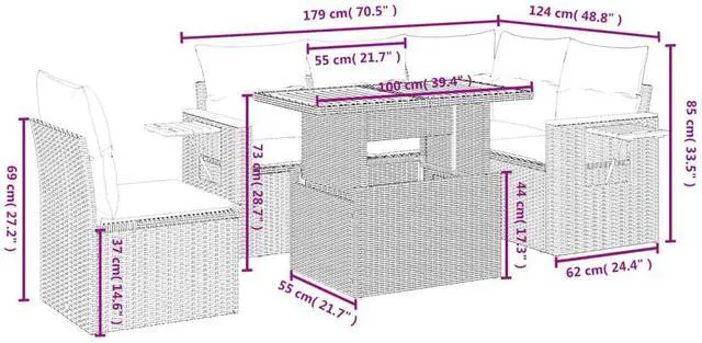 Alt view image 3 of 5 - vidaXL Garden Sofa Set Beige PE rattan Medium Modular Garden Sofa Set