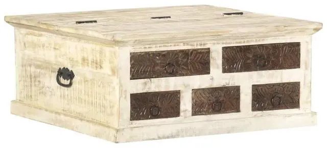 Alt view image 8 of 13 - vidaXL Coffee Table White 26.8"x26.8"x11.8" Solid Mango Wood