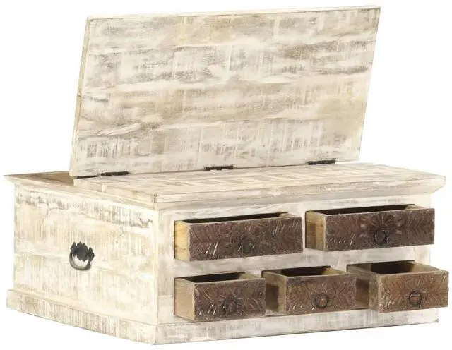 Alt view image 10 of 13 - vidaXL Coffee Table White 26.8"x26.8"x11.8" Solid Mango Wood