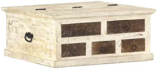 Alt view image 13 of 13 - vidaXL Coffee Table White 26.8"x26.8"x11.8" Solid Mango Wood