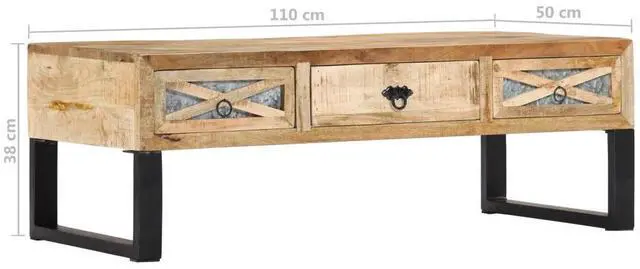 Alt view image 4 of 7 - vidaXL Coffee Table Natural wood, Black Solid mango wood, Galvanized steel
