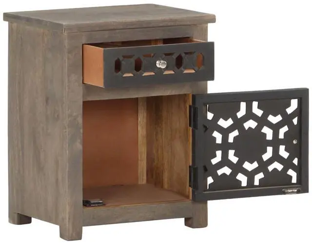 Alt view image 16 of 16 - vidaXL Cabinet Bedside End Table with 1 Drawer and 1 Door Solid Wood Mango