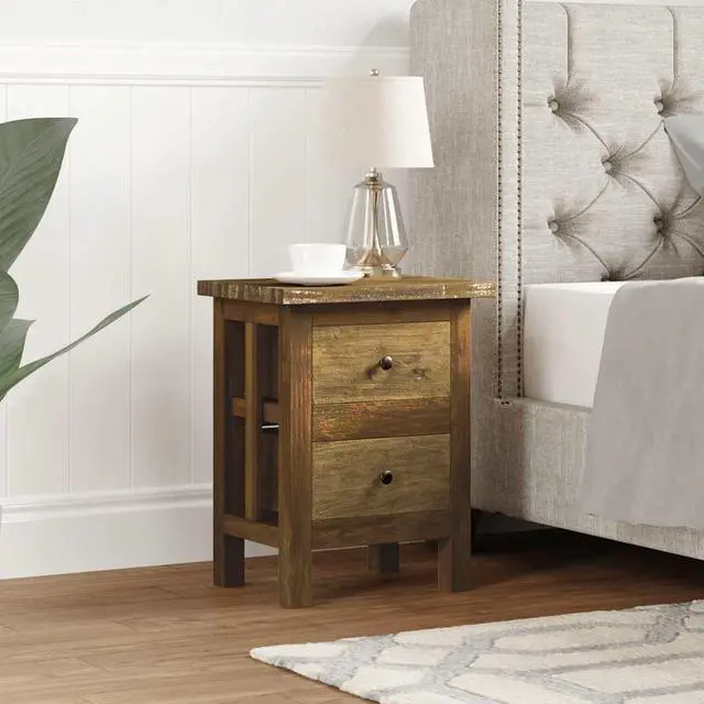 Main image of vidaXL Nightstand Accent End Table with Storage Drawers Solid Reclaimed Wood