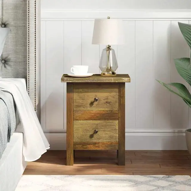 Alt view image 3 of 17 - vidaXL Nightstand Accent End Table with Storage Drawers Solid Reclaimed Wood