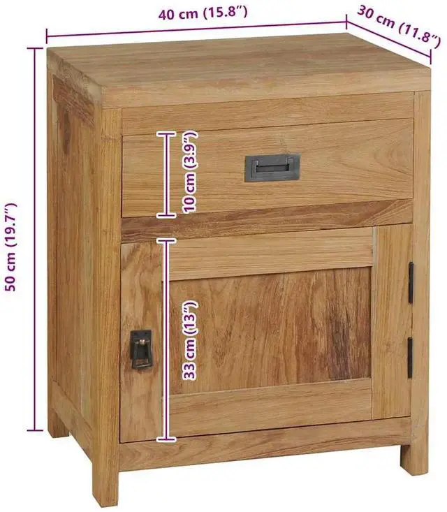 Alt view image 14 of 14 - vidaXL Bedside Cabinet Solid Teak 15.7"x11.8"x19.7"